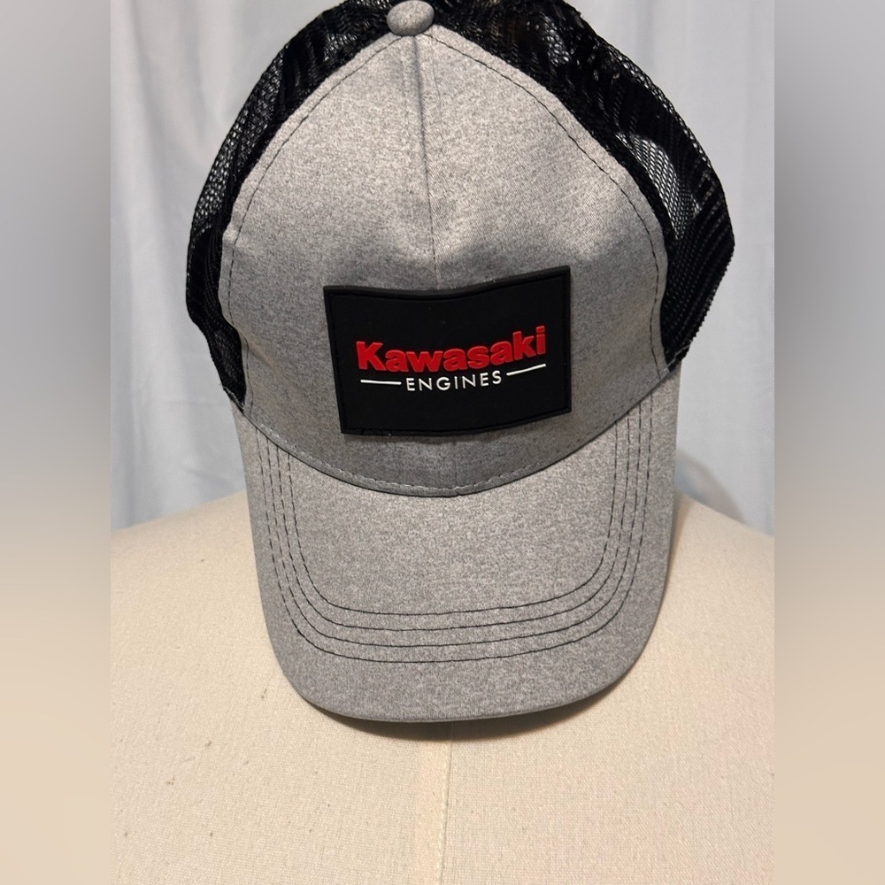 Brand New. Never Worn Kawasaki Engines Trucker Style Hat. Grey And Black. Rubber
